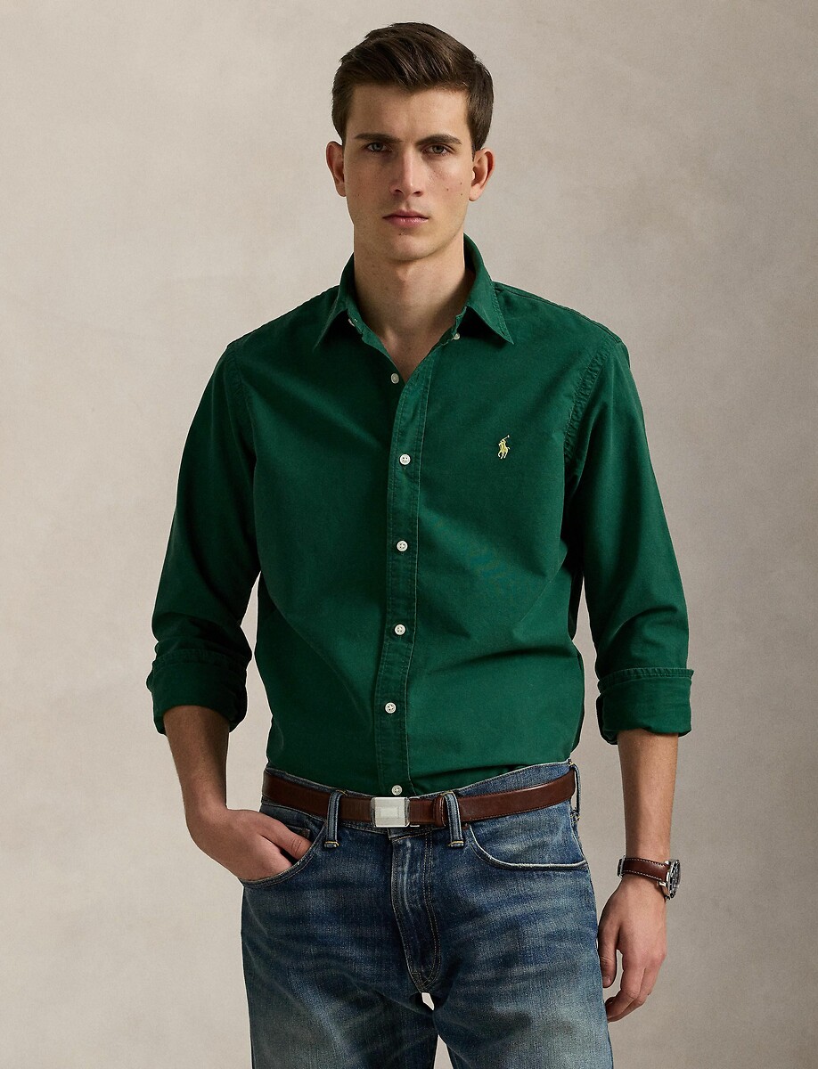 Camisa Oxford POLO RALPH LAUREN, ajustada, tingida em peça