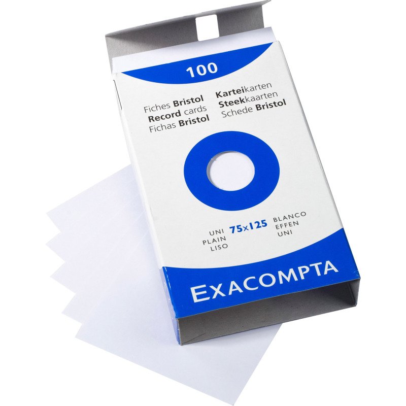 Fiche bristol 75 x 125 mm unie blanche non perforée Exacompta - Boîte de 100