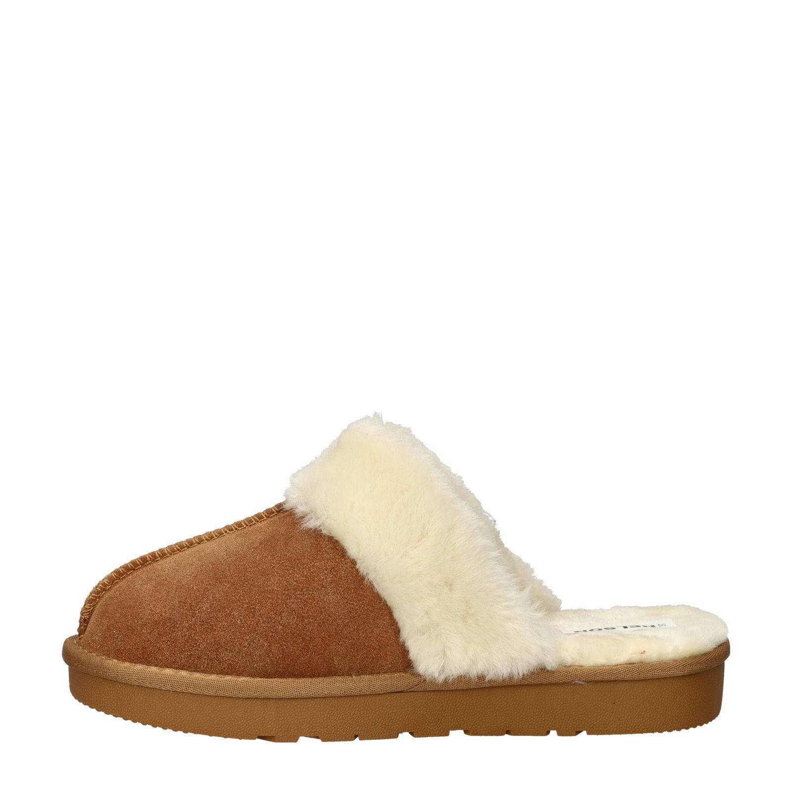 Nelson Home suède pantoffels cognac