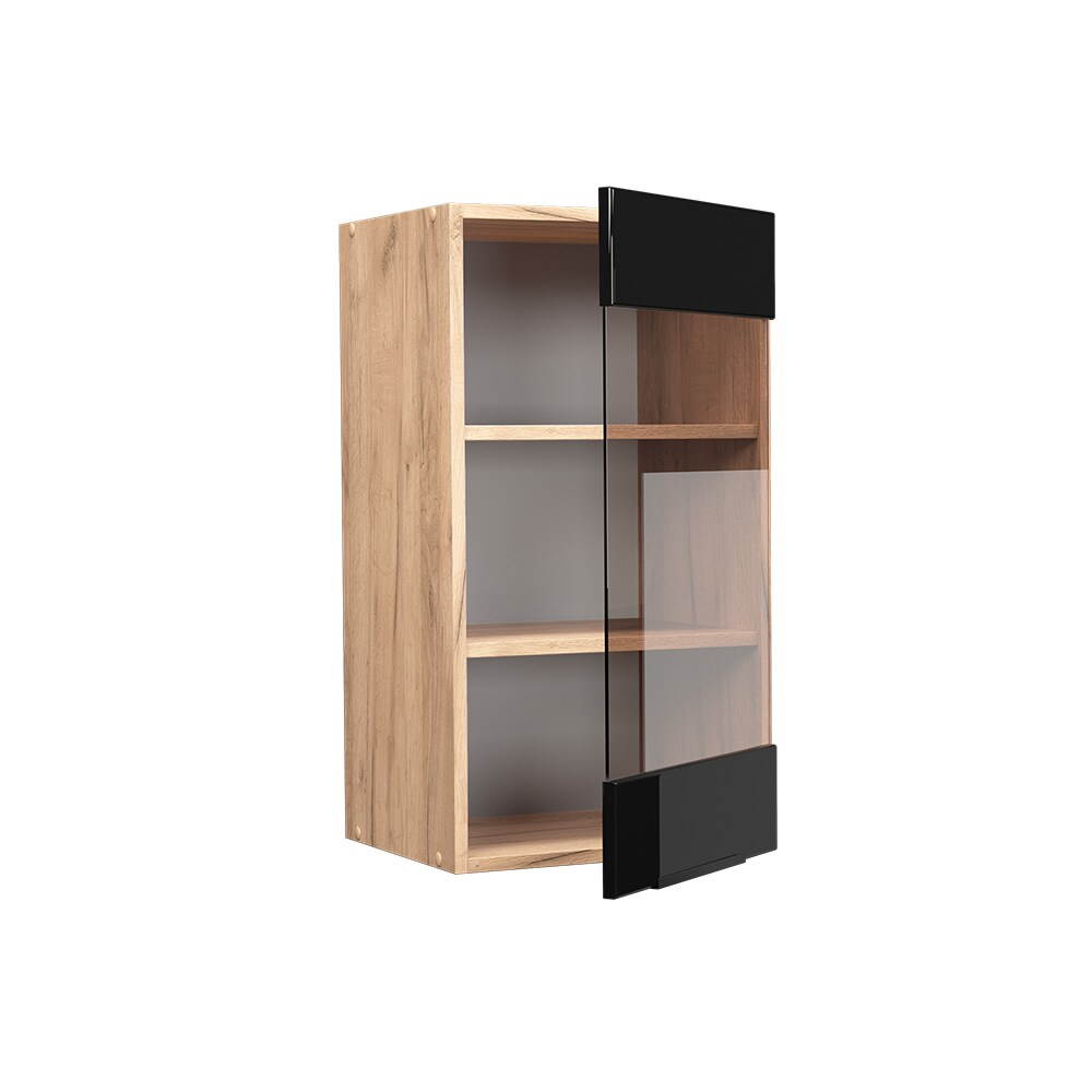 Vicco Glashängeschrank Küchenschrank Küchenmöbel Fame-Line Eiche Schwarz 40 cm modern Hochglanz