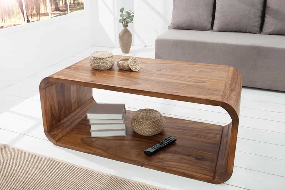 Massivholz Couchtisch CUBUS 100cm braun Sheesham stone finish TV-Board Retro Design
