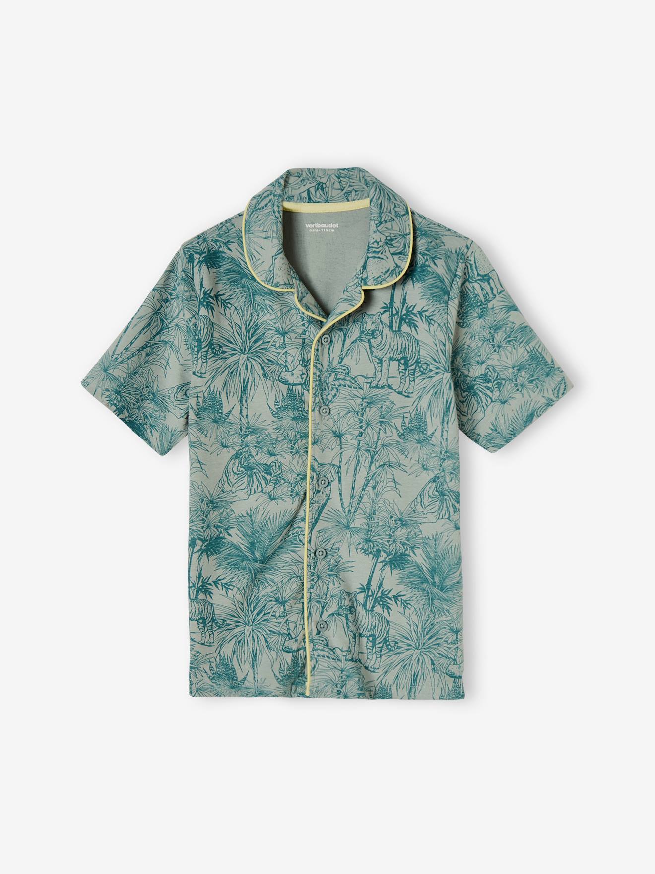 Pijama com estampa de selva e shorts para meninos, verde salgueiro