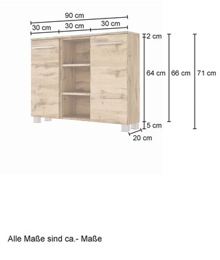 Sideboard LIVORNO 90 x 66 cm Wotan Eiche/ Weiß matt