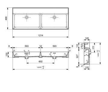 Plieger Kansas wastafel dubbel zonder kraangaten met overloop 120x46.6cm glans wit