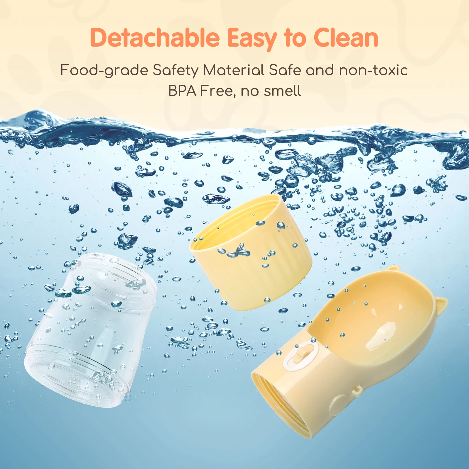 Garrafa de água Nobleza para animais de estimação, 250ml, com recipiente para ração de 180ml, ideal para cães e gatos, perfeita para passeios, viagens e acampamentos.