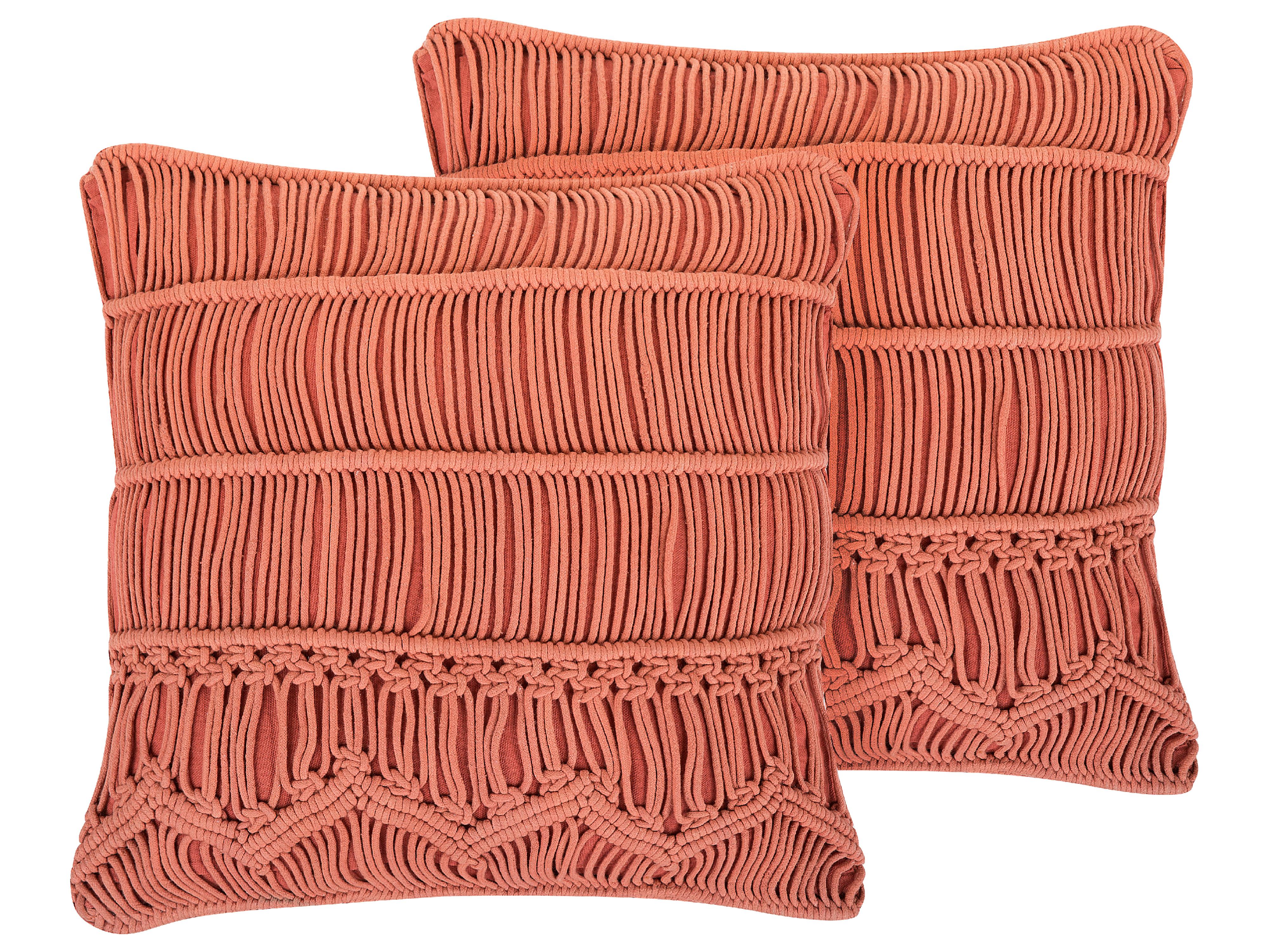 Set van 2 sierkussens AKKOY Katoen 45 x 45 cm Oranje geometrisch patroon