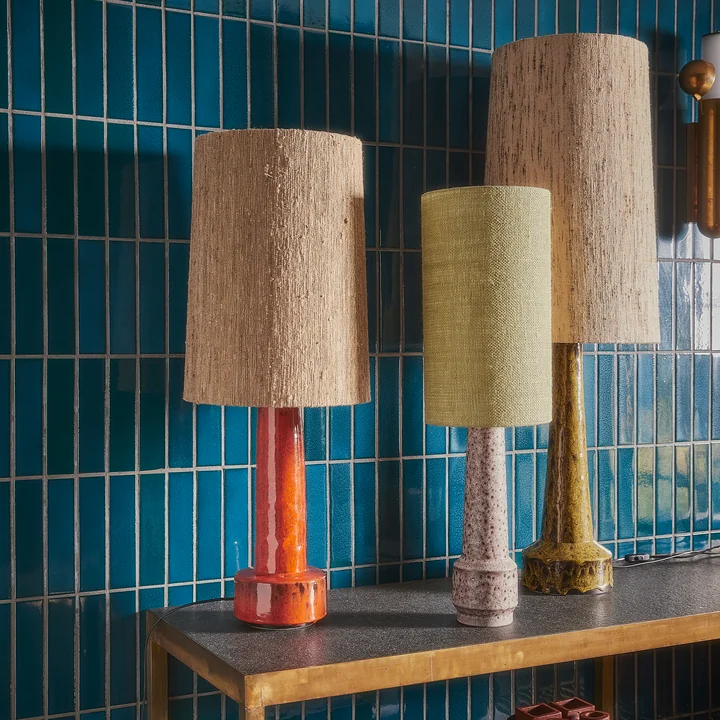 HKliving - Retro Tischleuchtenfuss, H 45 cm, braun   Lampenschirm Jute, Ø 22 cm, jade green