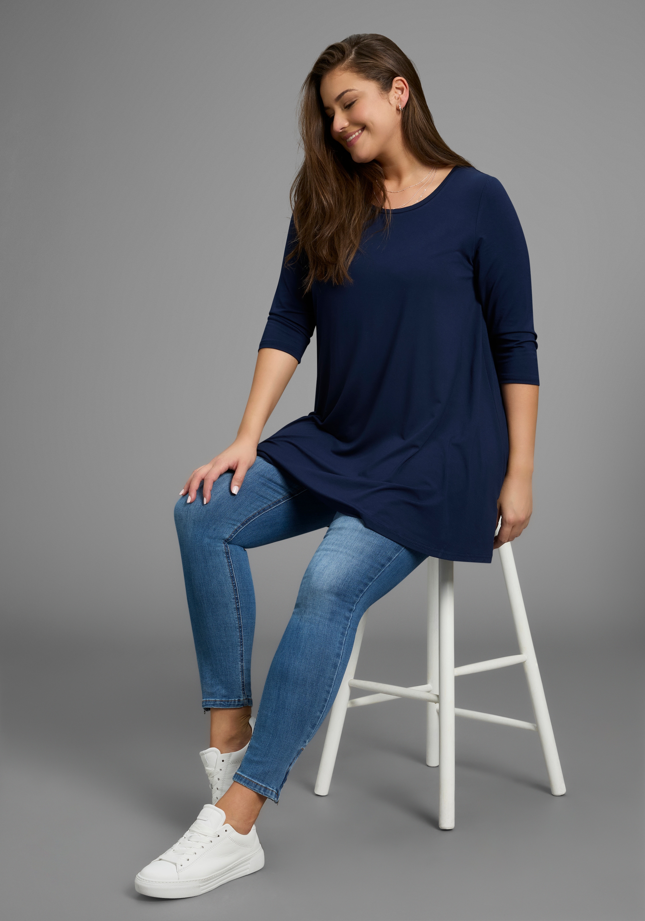 Laura Scott CURVE Tunikashirt , mit 3/4-Ärmeln in schmeichelnder A-Linie – GROSSE GRÖSSEN