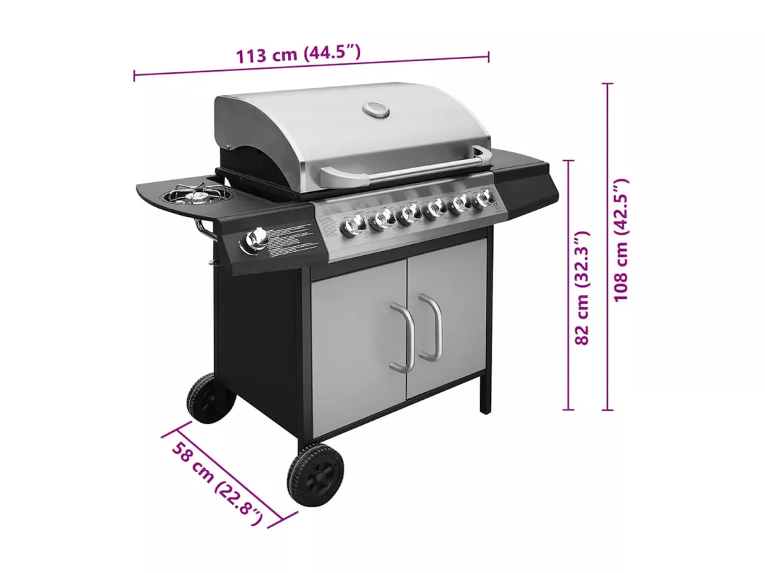 Barbecue à gaz 6 + 1 zone de cuisson Noir et argenté