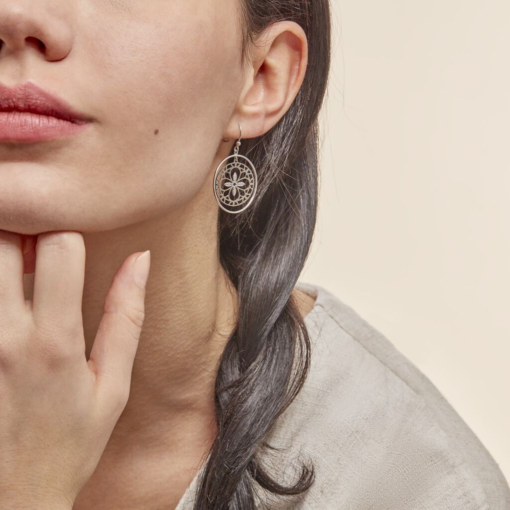 Boucles D'oreilles Puces Trefle Or Blanc