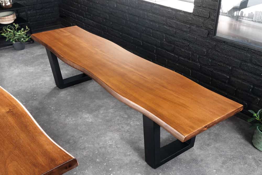 Massive Sitzbank GENESIS 160cm braun Akazienholz schwarz Metallgestell Baumkante