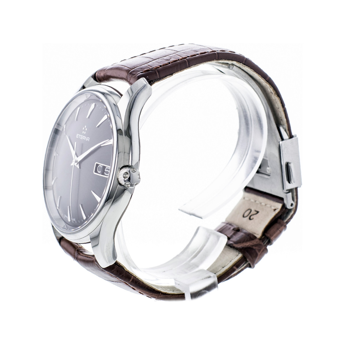 Montre d'occasion Eterna Vaughan homme automatique acier bracelet cuir marron