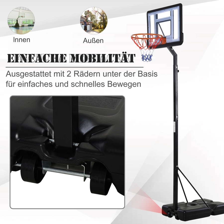 HOMCOM Basketballkorb mit 2 Rädern schwarz