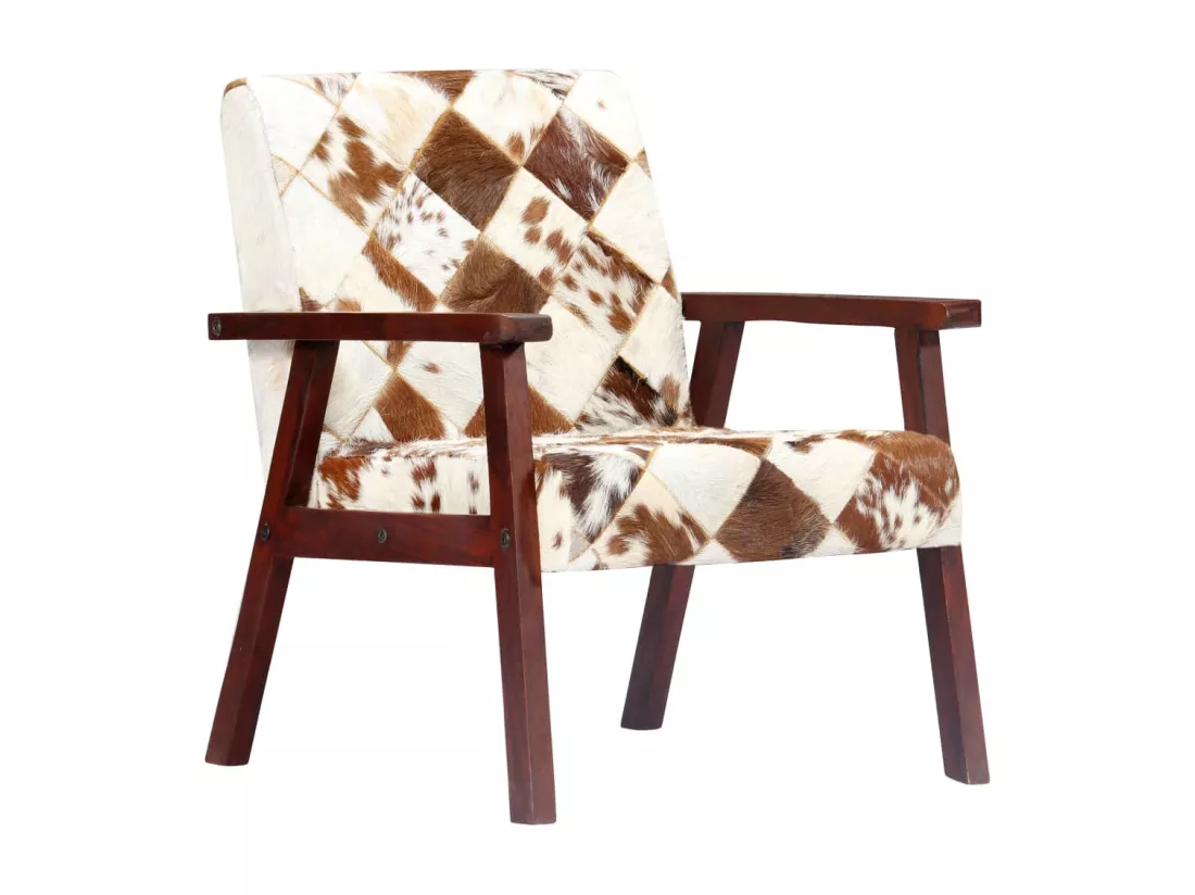 Fauteuil blanc et marron cuir véritable de chèvre