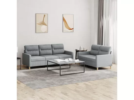 Ensemble de canapés 2 pcs avec coussins Gris clair Tissu