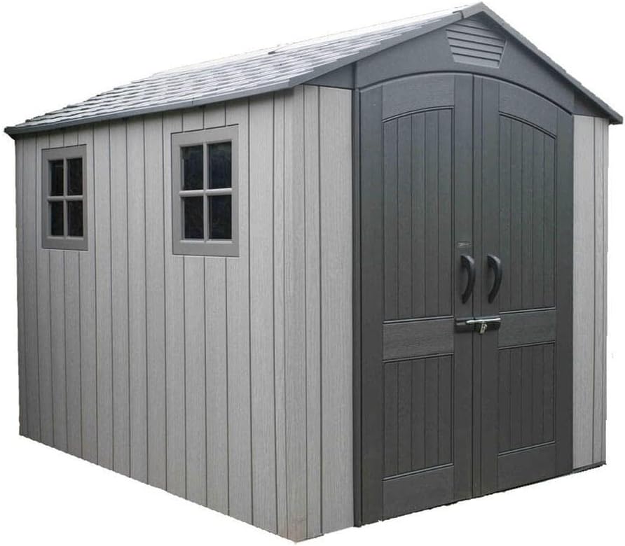 Lifetime Kunststoff Gerätehaus Luna | 280x213x228 cm | Mit Bodenplatte & Zubehör | Wetterfest & UV-beständig | Hohe Schneelast 195 kg/m² | Lichteinlass über den First | Doppeltür & Belüftungssystem