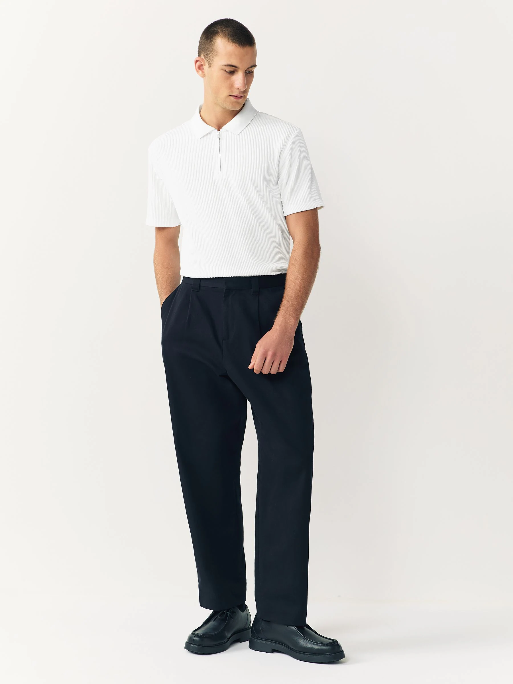 Ecru wit - Smart poloshirt met textuur en rits