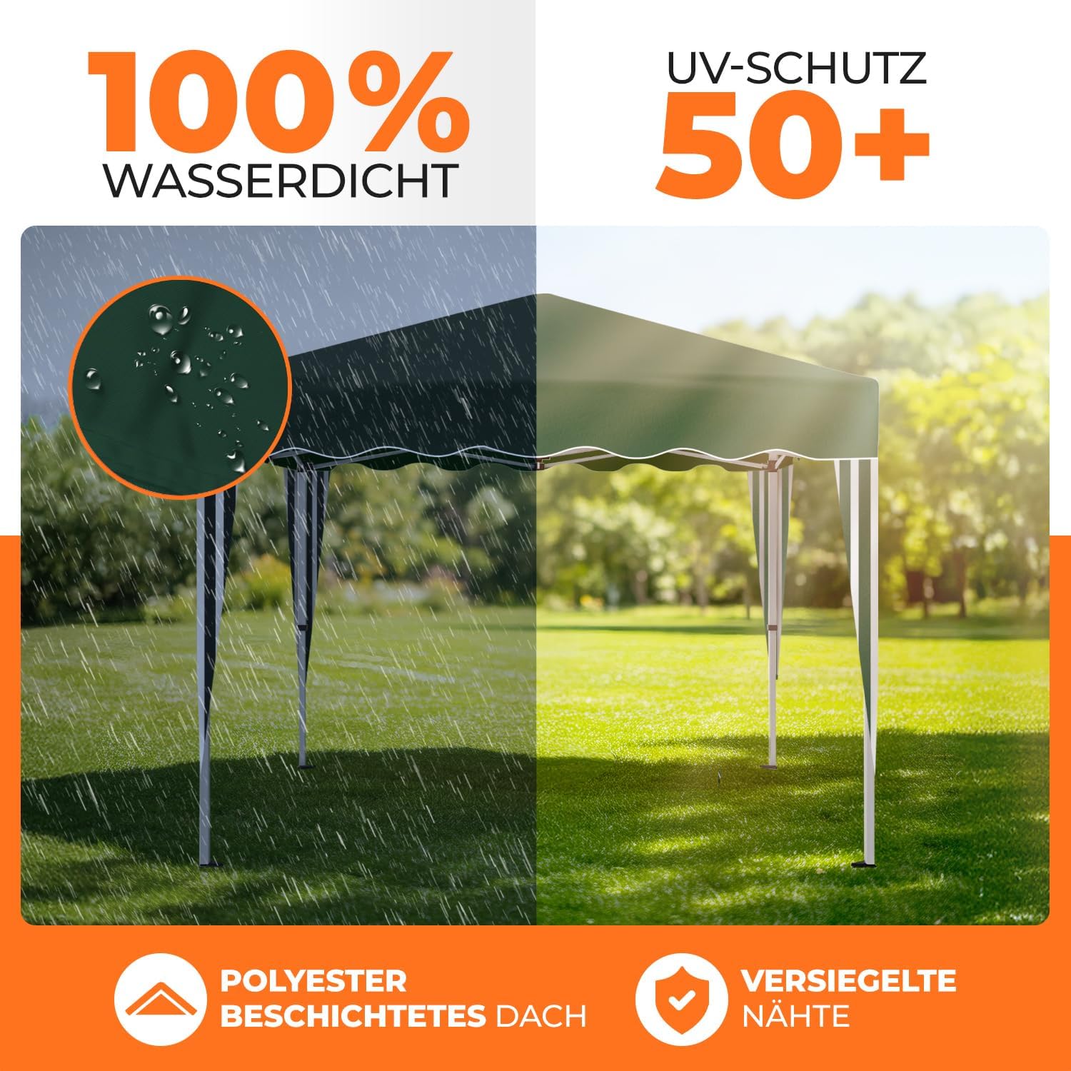 Kronenburg Faltpavillon wasserdicht Dachmaß 3 x 3 m UV Schutz 50+ Pavillon in Grün mit 4 Seitenteilen