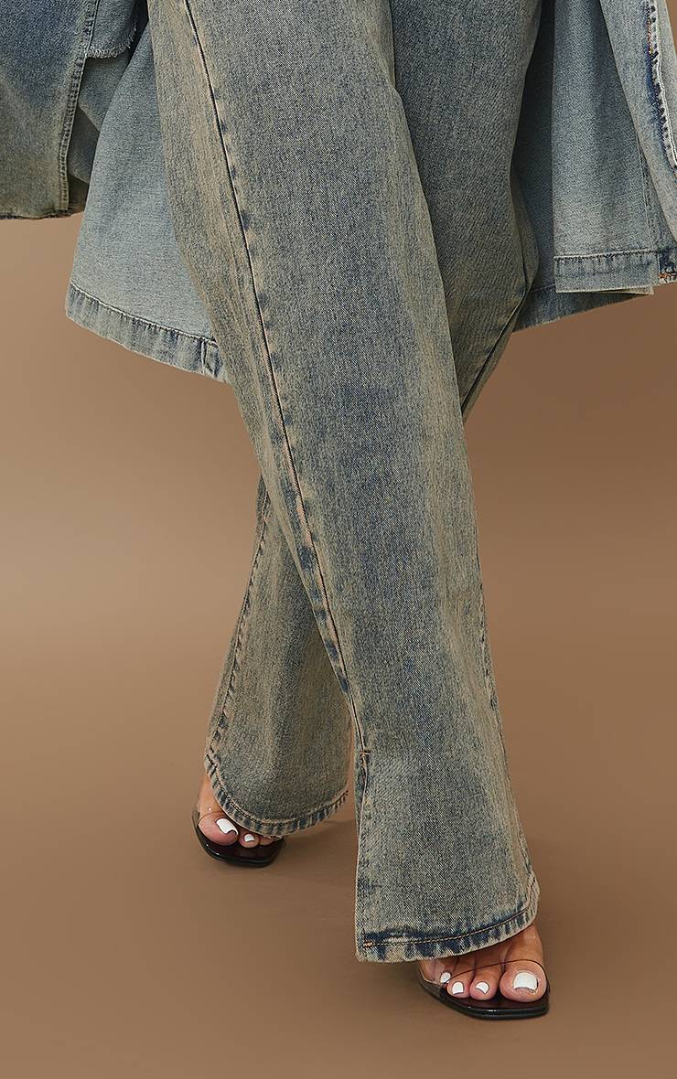 Délavage Vintage Jean Taille Mi-haute À Ourlet Fendu