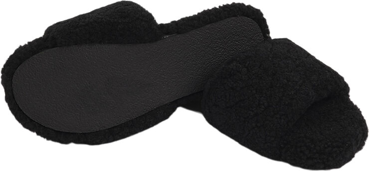 Lovelies Y SHAN - SHEARLING OPEN SLIPPERS Black