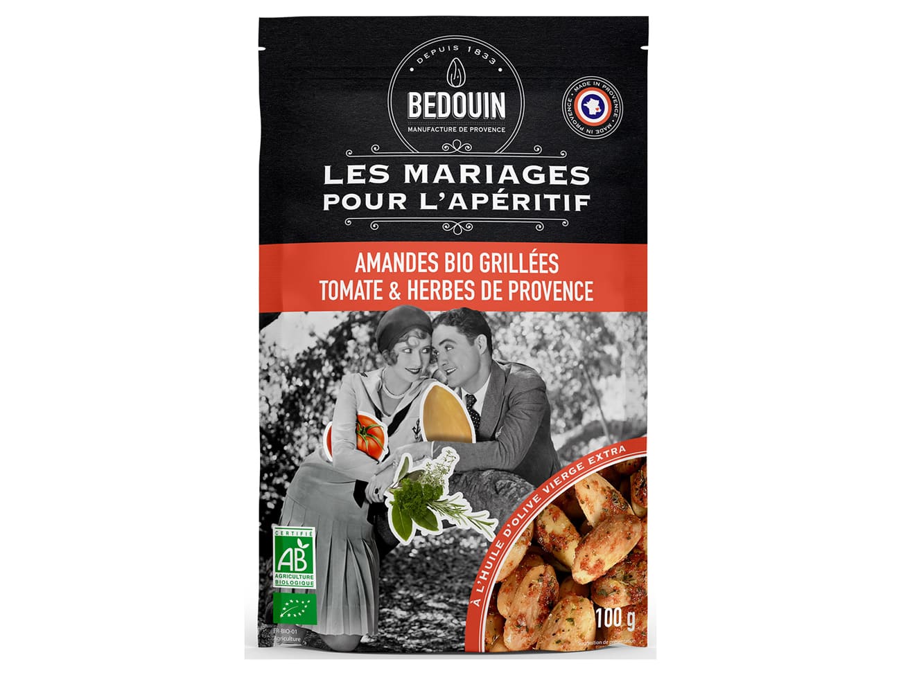 Amandes Bio grillées - à la tomate et aux herbes de Provence - 100 g