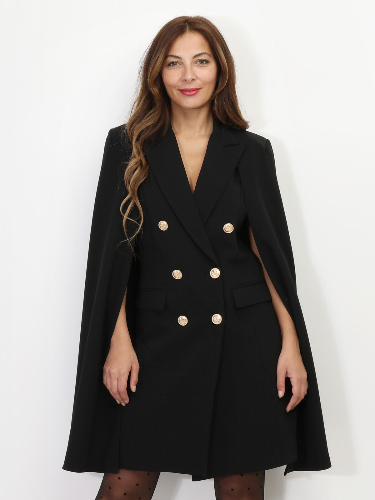 Manteau cape à boutons officier- Noir