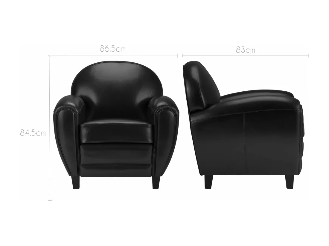 Fauteuil noir en croute de cuir enduite - Club