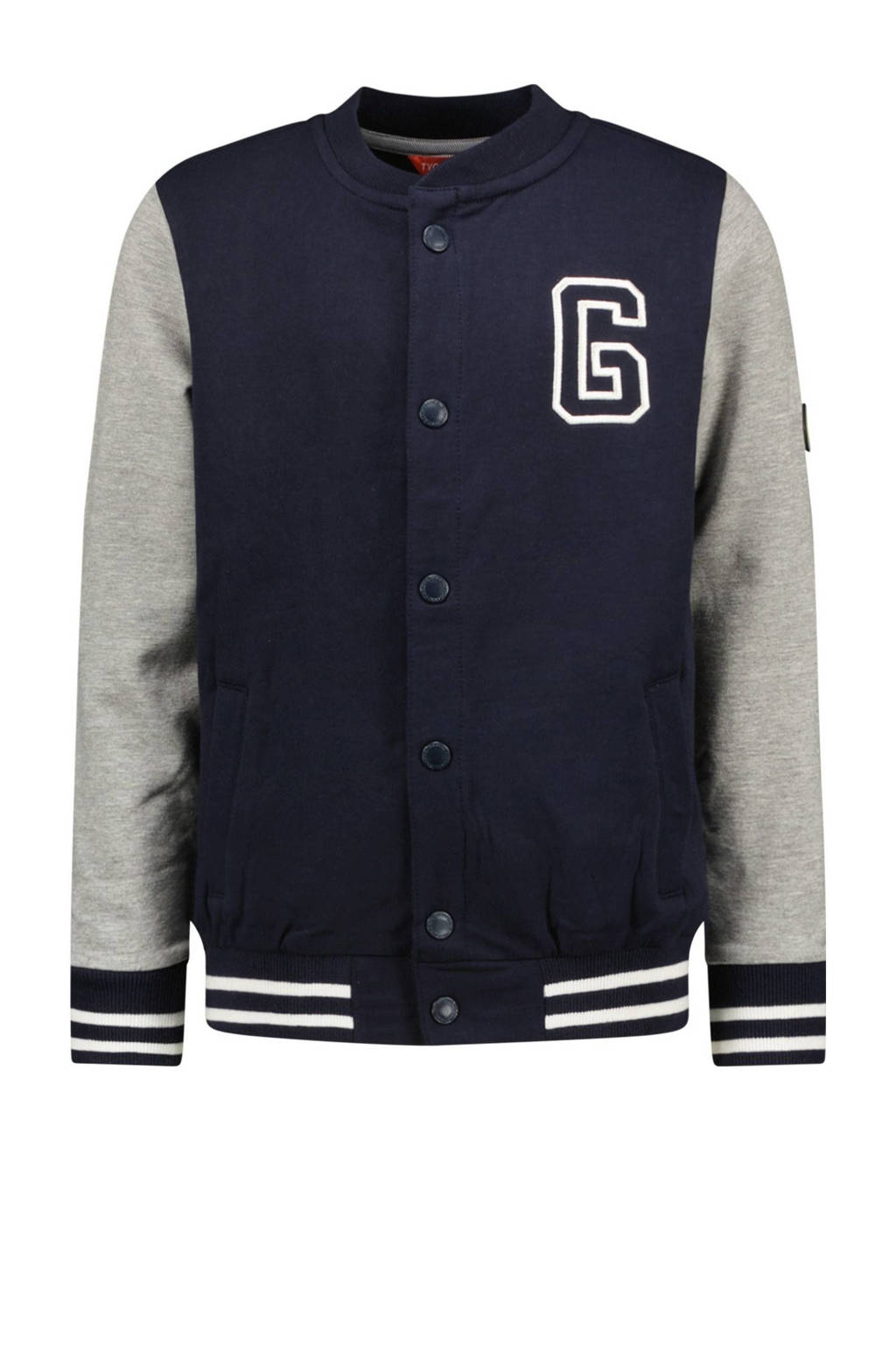 TYGO & vito baseball vest Vic met backprint donkerblauw/grijs melange