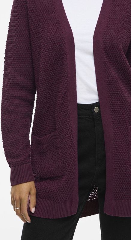 VILA - Vidalo L/S - Gebreid Vest - Aubergine - Damesvest