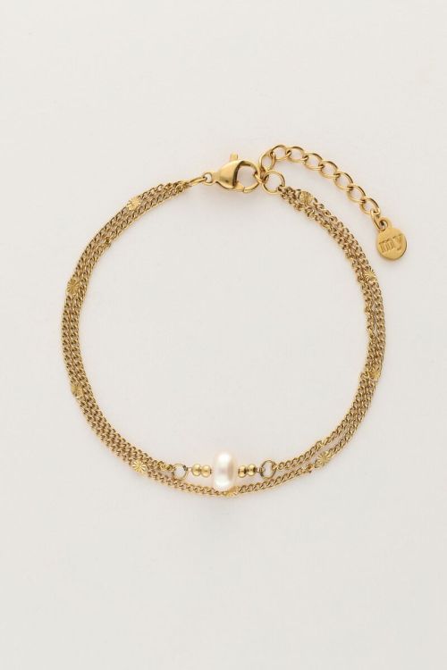 Minimalistische dubbele armband met muntjes en parel