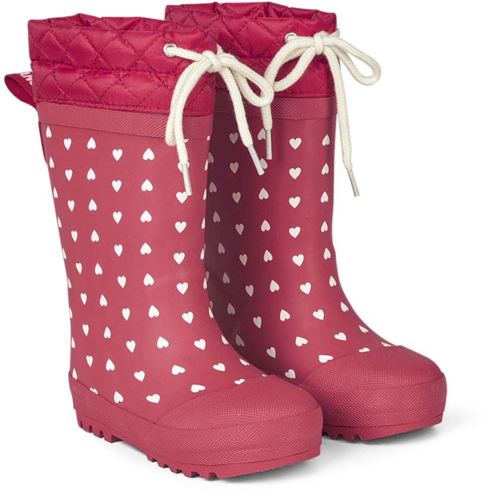 Køb Angulus Red Hearts Print Gummistøvle Med Uldfoer
