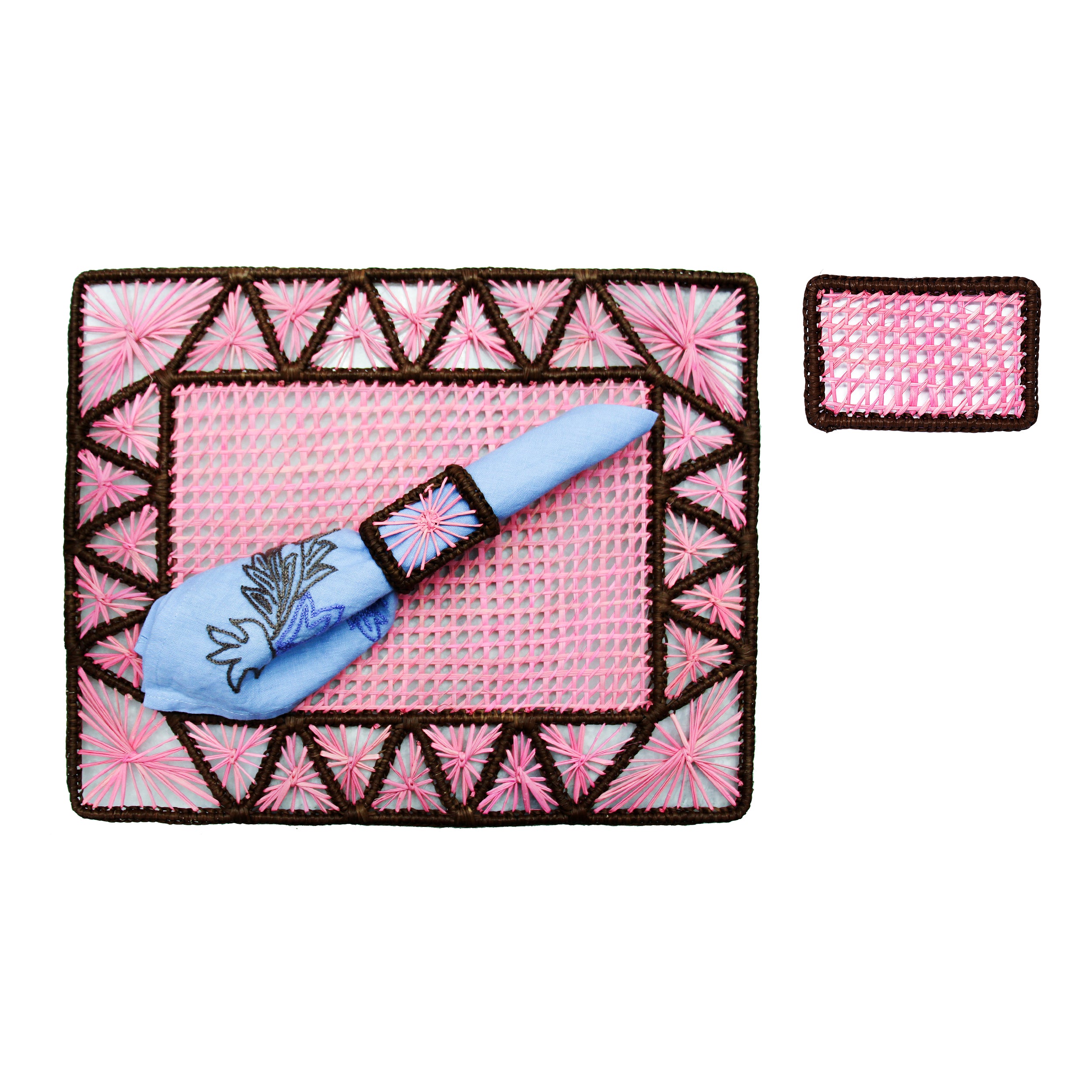 Set de table rectangulaire à tissage ajouré avec sous-verre (lot de 2 unités)