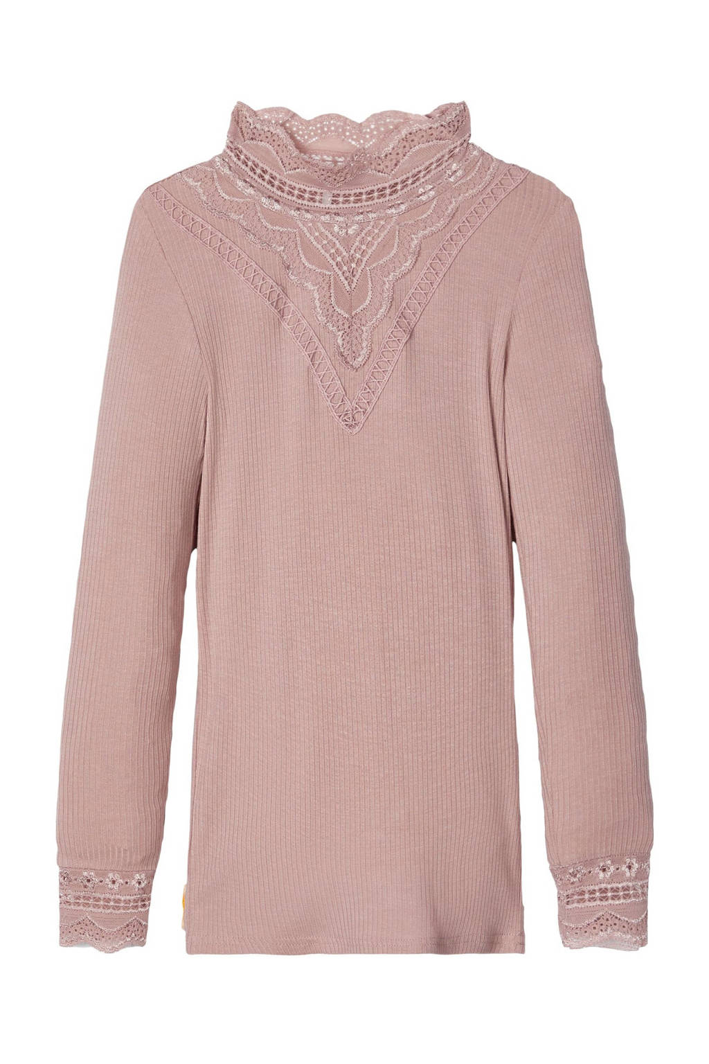 NAME IT ribgebreide top NKFNURI met kant oudroze