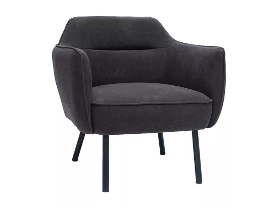 Fauteuil design en tissu effet velours gris foncé et métal noir LAURENS