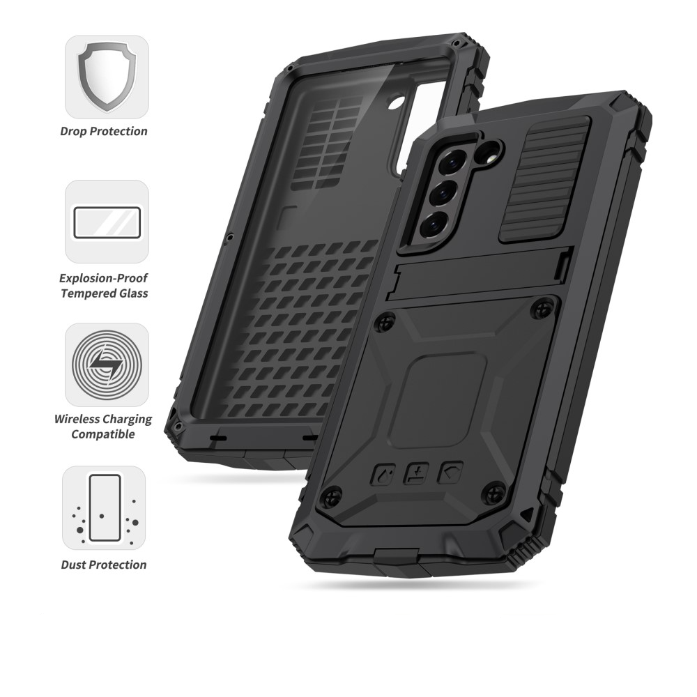 Samsung Galaxy S21 FE 5G Spritzwasserfeste Hybrid Silikon Metall Outdoor Case Hülle   Panzerfolie - Schwarz