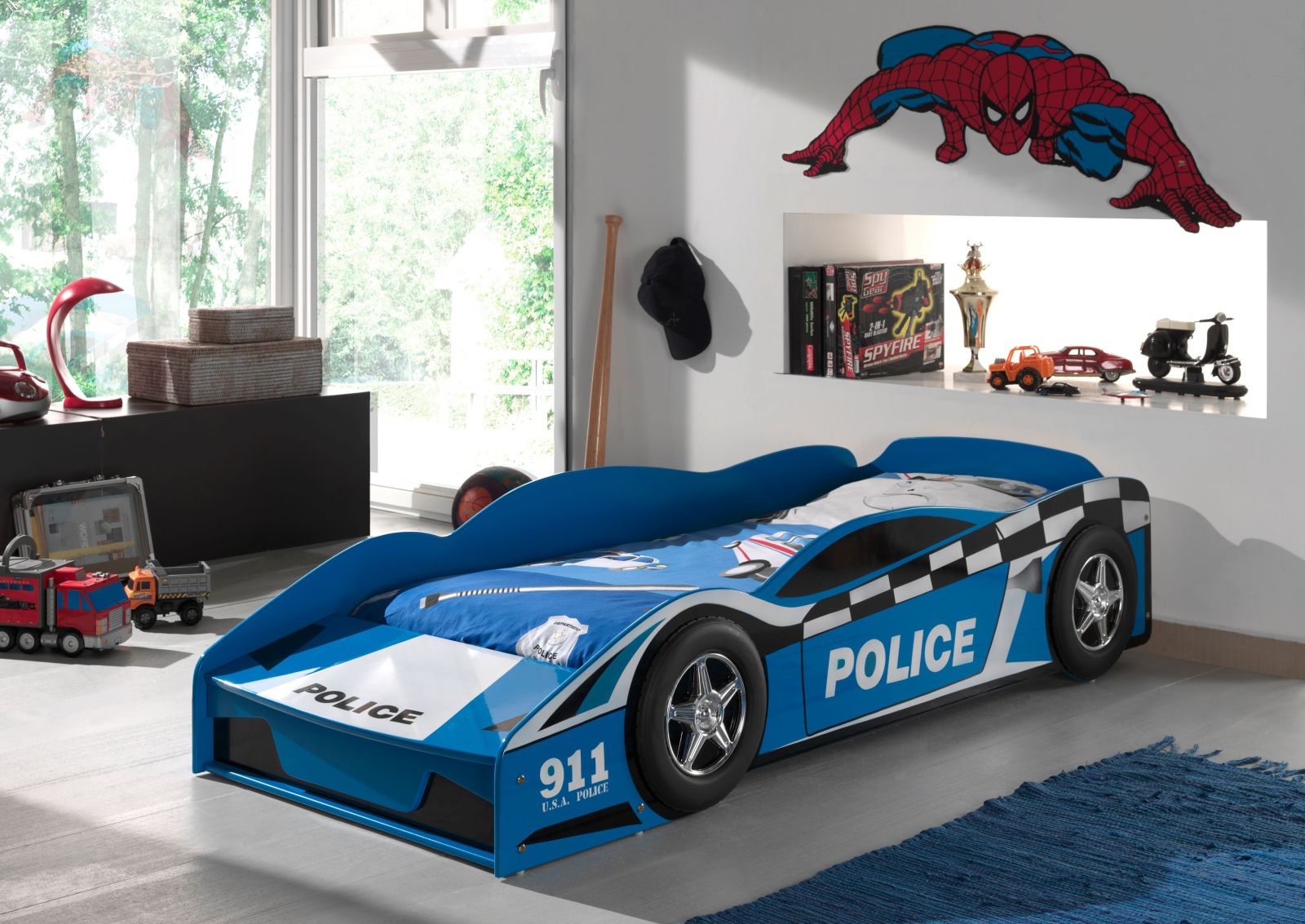 Autobett POLICE - blau - mit Staukasten - 70x140 cm