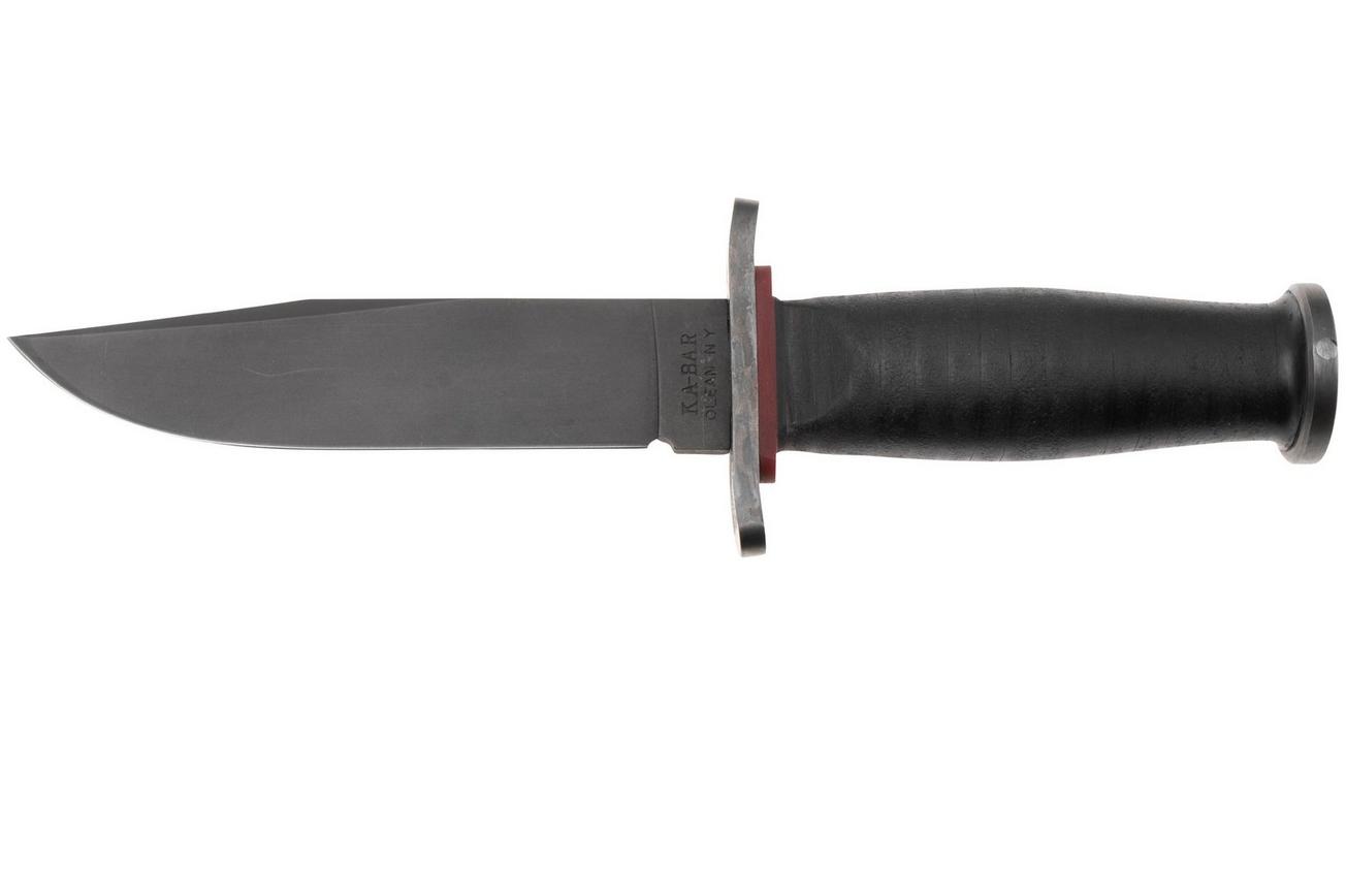 KA-BAR State & Union Mark I Red Spacer USN SU6425MK, Gun Blued 1095CV, Stacked Leather, vaststaand mes