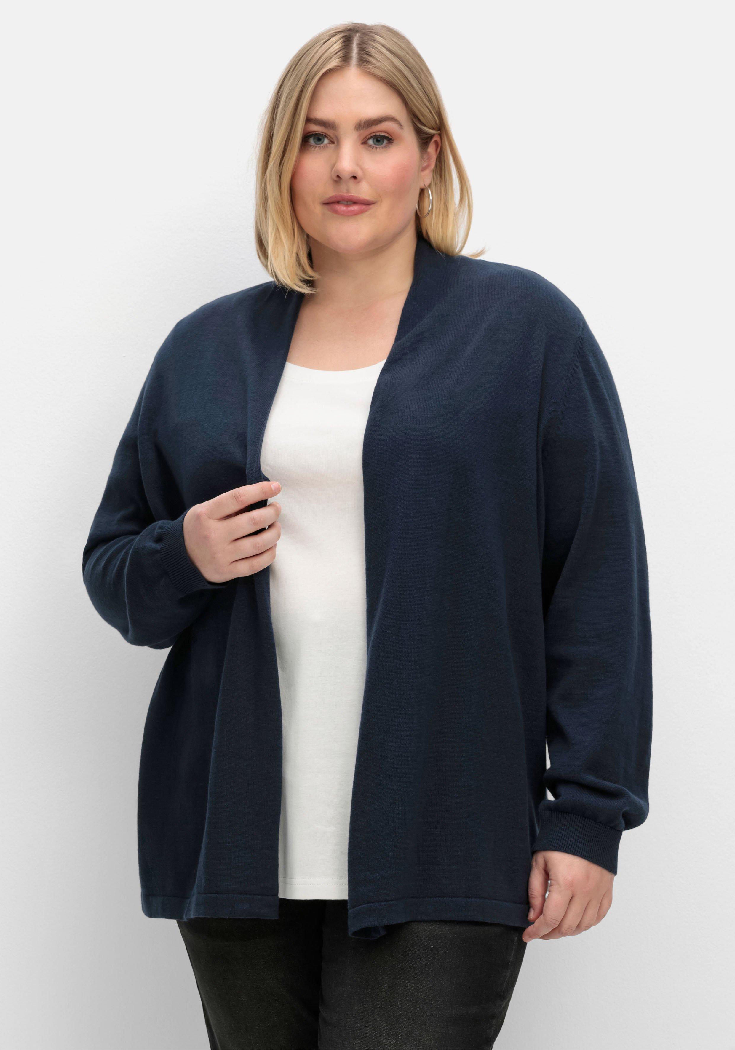 Strickjacke mit schmalem Schalkragen, offene Form