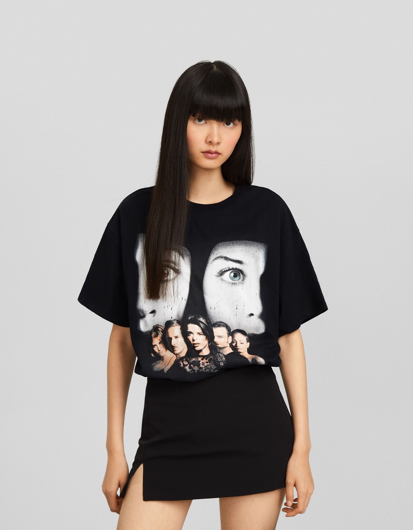Camiseta oversized de manga curta com estampa Scream