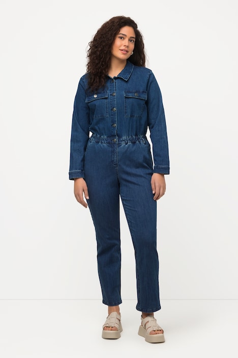 Jeans-Boilersuit, Jeans-Overall, Hemdkragen, Langarm
