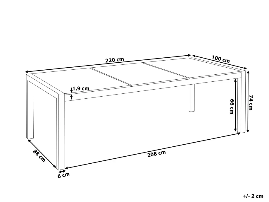 Tuin eettafel GROSSETO 220 cm 100 cm Gevlamd Graniet Grafietgrijs