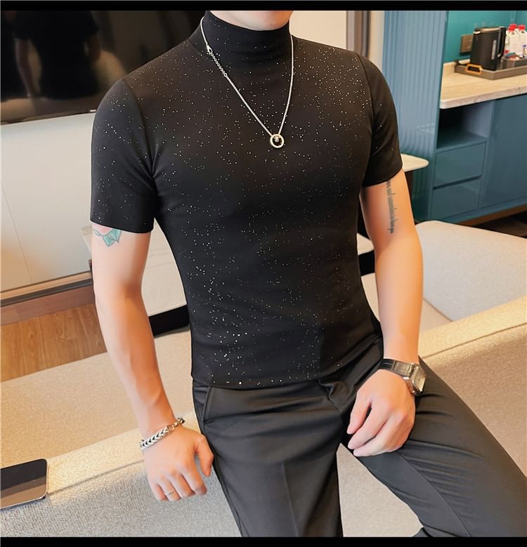 Deepwood - T-shirt met korte mouwen en mockneck, effen