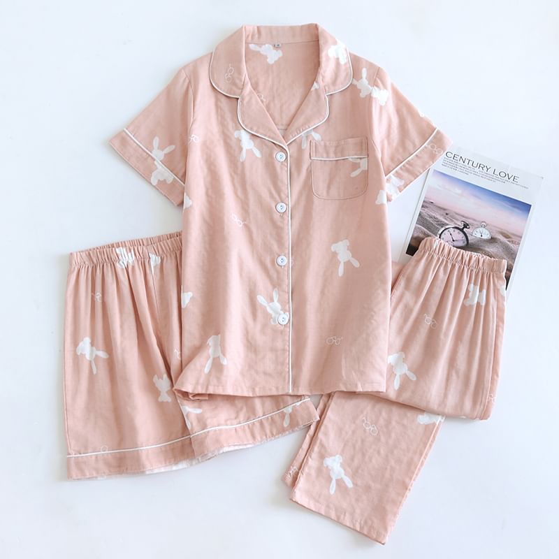 MelMount - Bijpassende pyjamaset voor koppels: shirt met print + broek + shorts (verschillende ontwerpen)