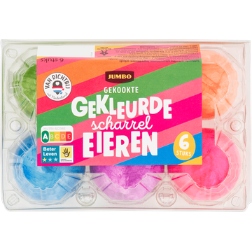 Jumbo Gekookte Gekleurde Scharrel Eieren 6 Stuks