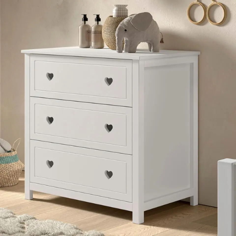 Commode Amori met 3 lades - dennenhout - wit
