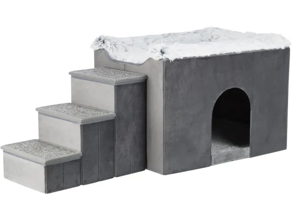 Trixie Harvey cave with steps, 119 × 47 × 50 cm, grey/white-black