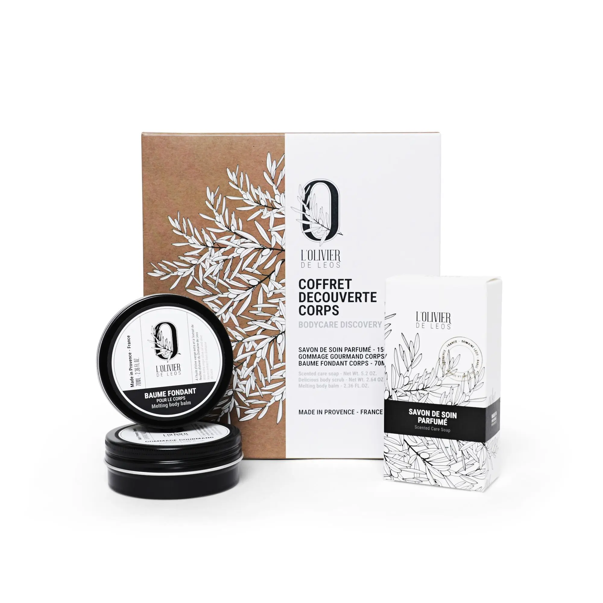 L'Olivier De Leos - Coffret Découverte Corps Savon Parfumé, Gommage Gourmand & Baume Fondant- Femme
