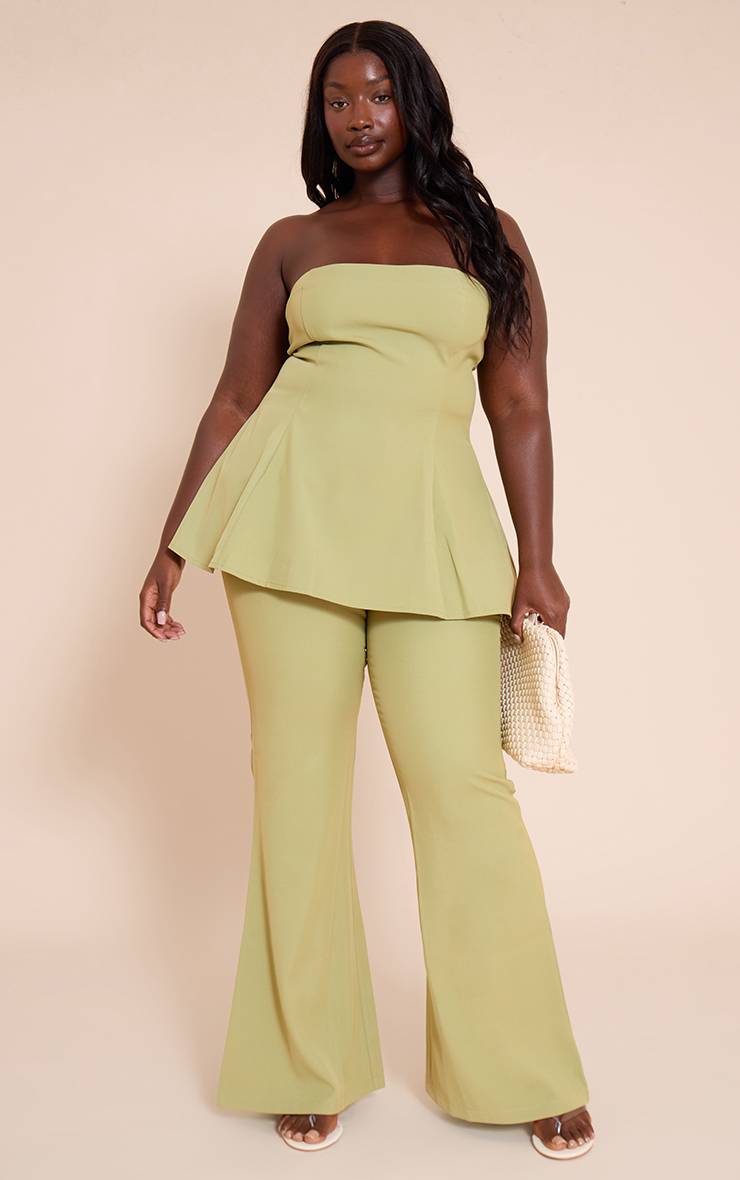 Vert Olive Haut Bandeau Évasé Grande Taille