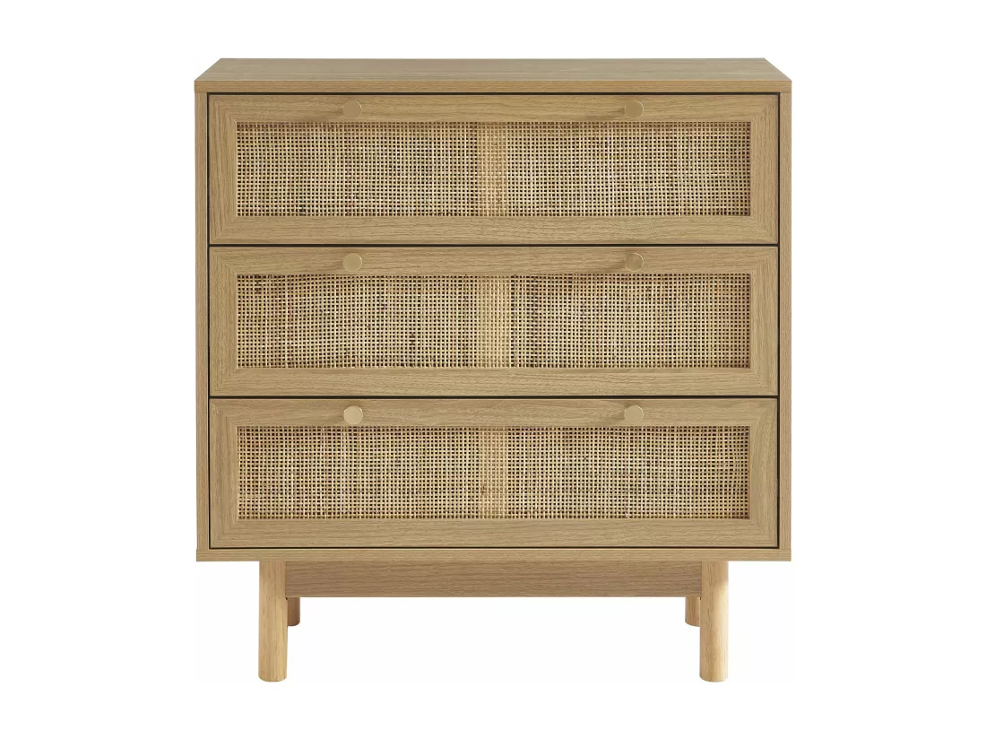 Commode effet chêne et cannage rotin 3 tiroirs ONYX