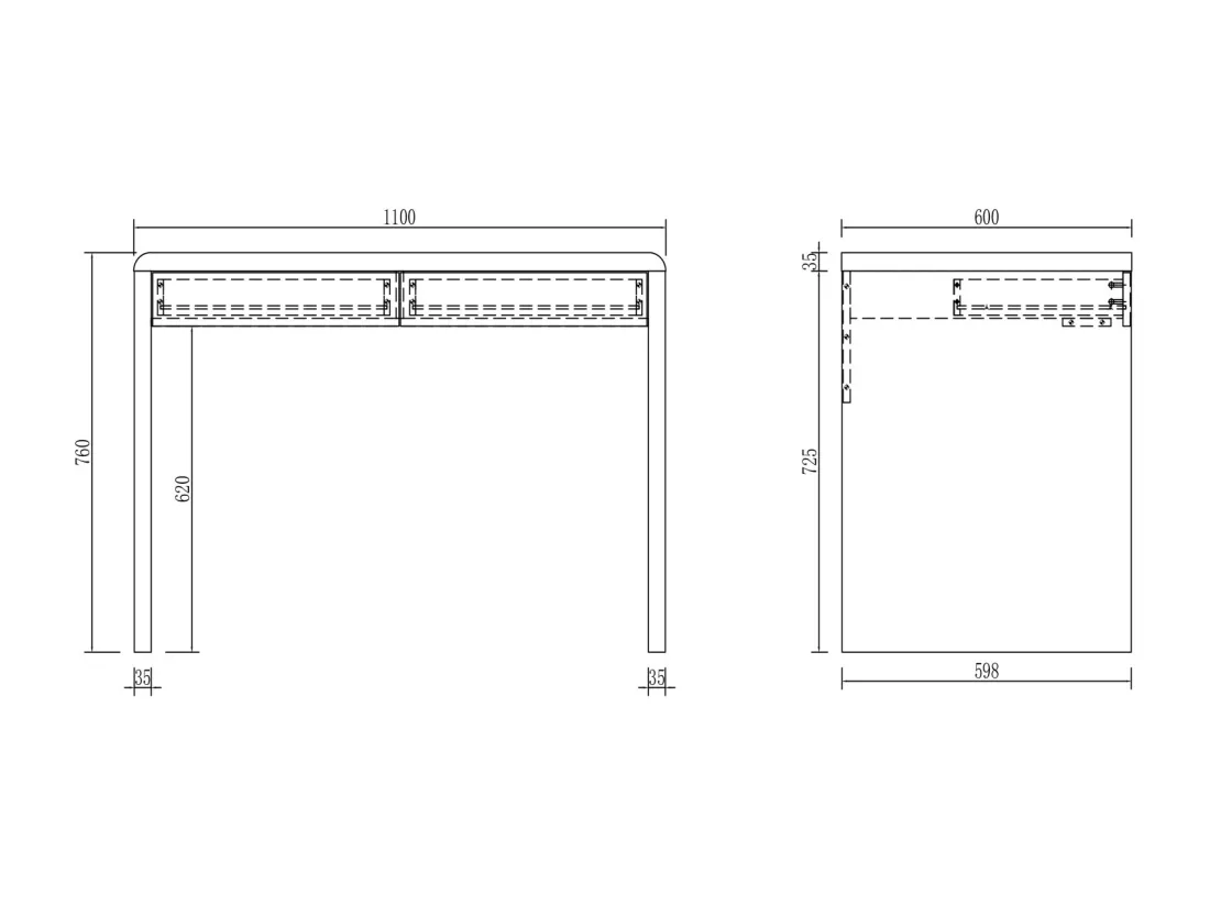 Bureau avec 2 tiroirs - MDF - Blanc laqué - VACELA